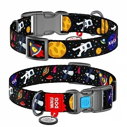 Нашийник для собак нейлоновий WAUDOG Nylon з QR паспортом, малюнок "NASA", пластиковий фастекс