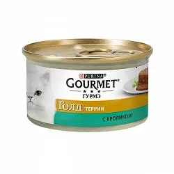 Gourmet Gold Консервы для кошек кусочки в паштет террин с кроликом