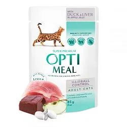 Optimeal Консерви для котів для виведення шерсті качка з печінкою