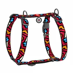 Шлея для собак анатомічна H-подібна WAUDOG Nylon з QR, "Графіті", пластиковий фастекс