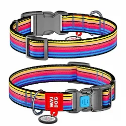 Нашийник для собак нейлоновий WAUDOG Nylon з QR паспортом, малюнок "Лінія 1", пластиковий фастекс