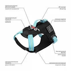 Шлея для собак безопасная WAUDOG Nylon с QR паспортом, металлическая пряжка-фастекс