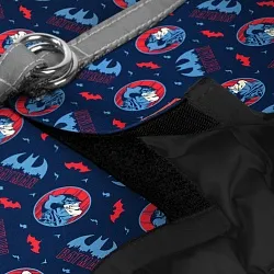 Шлея для собак м'яка WAUDOG Clothes з QR паспортом, малюнок "Бетмен червоно-блакитний"