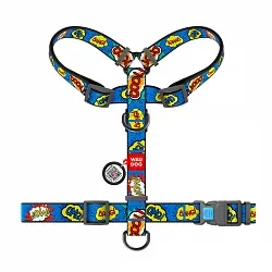 Шлея для собак анатомічна H-подібна WAUDOG Nylon з QR-паспортом, малюнок "ВАУ", пластиковий фастекс