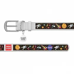 Нашийник для собак шкіряний WAUDOG Design з QR паспортом, малюнок "NASA"