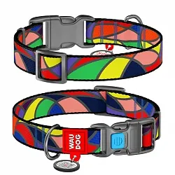 Нашийник для собак нейлоновий WAUDOG Nylon з QR паспортом, малюнок "Вітраж", пластиковий фастекс