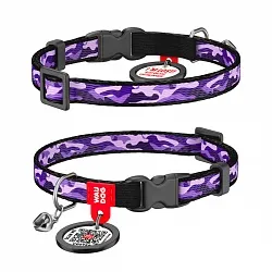 Нашийник для котів нейлоновий WAUDOG Nylon з QR, Фіолетовий камо