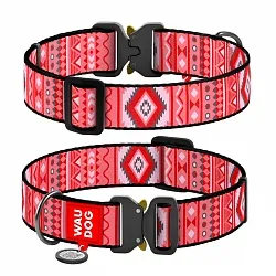 Нашийник для собак нейлоновий WAUDOG Nylon з QR паспортом, малюнок "Етно червоний", металева пряжка-фастекс