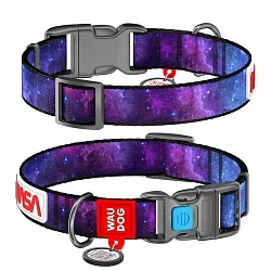 Нашийник для собак нейлоновий WAUDOG Nylon з QR паспортом, малюнок "NASA21", пластиковий фастекс