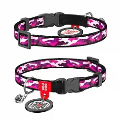 Ошейник для кошек нейлоновый WAUDOG Nylon, "Розовый камо", пластиковый фастекс