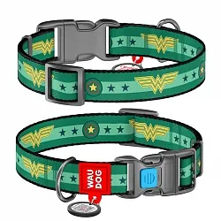 Нашийник для собак нейлоновий WAUDOG Nylon з QR паспортом, малюнок "Чудо-жінка 2", пластиковий фастекс