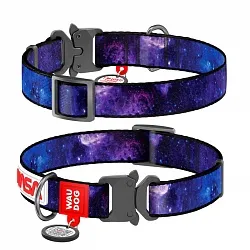 Нашийник для собак нейлоновий WAUDOG Nylon з QR паспортом, малюнок "NASA21", металева пряжка-фастекс