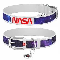 Нашийник для собак шкіряний WAUDOG Design з QR паспортом, малюнок "NASA21"