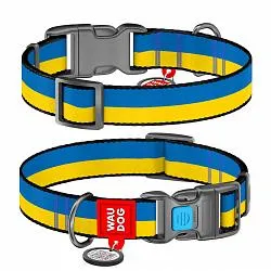 Нашийник для собак нейлоновий WAUDOG Nylon з QR, Colors of freedom, пластиковий фастекс