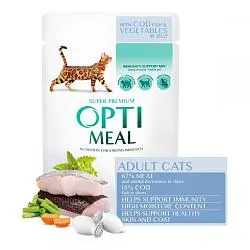 Optimeal Консерви для котів з тріскою і овочами в желе