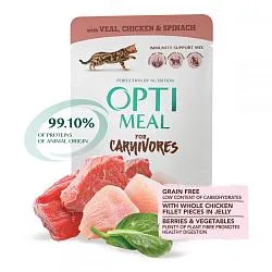 Optimeal Консерви для котів з телятиною, курячим філе і шпинатом