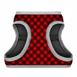 Шлея для собак м'яка WAUDOG Clothes з QR паспортом, малюнок "Шотландка червона"