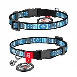 Ошейник для кошек нейлоновый WAUDOG Nylon, "Этно синий", пластиковый фастекс