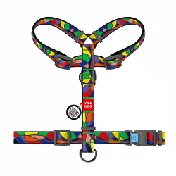 Шлея для собак анатомічна H-подібна WAUDOG Nylon з QR-паспортом, малюнок "Вітраж", пластиковий фастекс