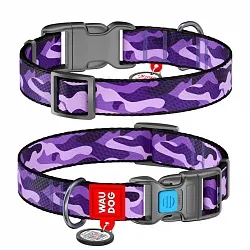 Нашийник для собак нейлоновий WAUDOG Nylon з QR, Фіолетовий камо, пластиковий фастекс