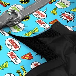 Шлея для собак м'яка WAUDOG Clothes з QR паспортом, малюнок "Ліга Справедливості в голубому"