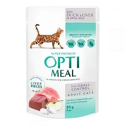 Optimeal Консерви для котів для виведення шерсті качка з печінкою