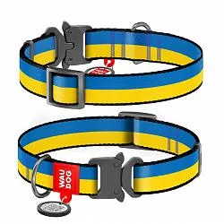 Нашийник для собак нейлоновий WAUDOG Nylon з QR, Colors of freedom, металева пряжка-фастекс