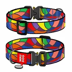 Нашийник для собак нейлоновий WAUDOG Nylon з QR паспортом, малюнок "Вітраж", металева пряжка-фастекс