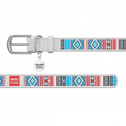 Нашийник для собак шкіряний WAUDOG Design з QR паспортом, малюнок "Етно"